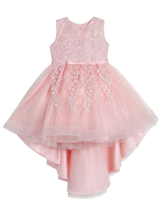 Flower Girl Dresses Jewel Neck Lace Sleeveless Knee-Length A-Line Bows Red Kids Social Party Dresses