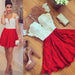 Red Lace Short Sleeve Homecoming Dress Cheap Cocktail Party Dresses - Prom Dresses