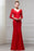 Red Long Sleeves V Neck Mermaid Floor Length Evening Dress with Lace - Prom Dresses