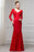 Red Long Sleeves V Neck Mermaid Floor Length Evening Dress with Lace - Prom Dresses