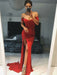 Red Mermaid Off Shoulder Long Prom Dresses with High Slit, Red Mermaid Formal Dresses, Red Graduation Dresses