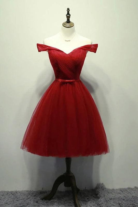 Red Off the Shoulder Homecoming Dress A Line Tulle Graduation Dresses - Prom Dresses
