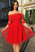 Red Off the Shoulder Knee Length Tulle Homecoming Dresses with Lace - Prom Dresses