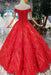 Red Off the Shoulder Puffy Prom Princess Dress with Lace Appliques Beads - Prom Dresses