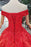 Red Off the Shoulder Puffy Prom Princess Dress with Lace Appliques Beads - Prom Dresses
