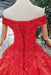Red Off the Shoulder Puffy Prom Princess Dress with Lace Appliques Beads - Prom Dresses