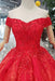 Red Off the Shoulder Puffy Prom Princess Dress with Lace Appliques Beads - Prom Dresses