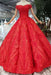 Red Off the Shoulder Puffy Prom Princess Dress with Lace Appliques Beads - Prom Dresses