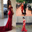 Red Off the Shoulder Split Mermaid Prom Dress Long Formal Dresses with Slit - Prom Dresses