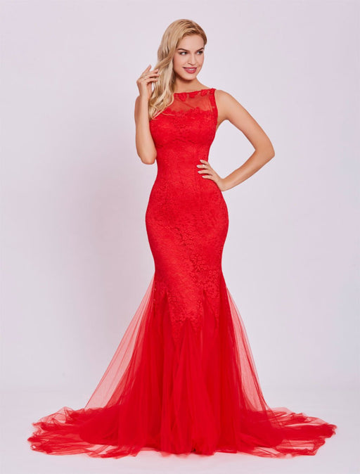 Red Prom Dresses 2021 Long Backless Sexy Evening Dress Lace Mermaid Tulle Formal Gown With Train wedding guest dress(APP ExclusivePrice  $89.99)