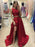 Red Round Neck Two Pieces High Low Satin Long Prom Dresses, Red Two Pieces Formal Dresses, Evening Dresses