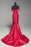 Red Satin Strapless Lone Mermaid Prom Dress With Sleeve - Prom Dresses