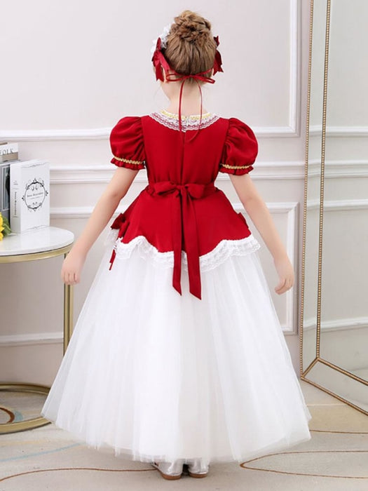 Red Flower Girl Dresses Jewel Neck Polyester Short Sleeves Knee-Length A-Line Embroidered Formal Kids Pageant Dresses