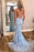 Red Spaghetti Strap Mermaid Prom Dresses with Lace Appliques Backless Formal Dress - Sky Blue - Prom Dresses