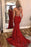 Red Spaghetti Strap Mermaid Prom Dresses with Lace Appliques Backless Formal Dress - Red - Prom Dresses