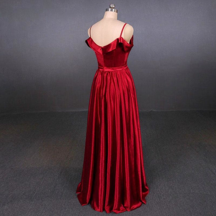 Red Spaghetti Straps A Line Simple Prom Cheap Long Evening Dress - Prom Dresses