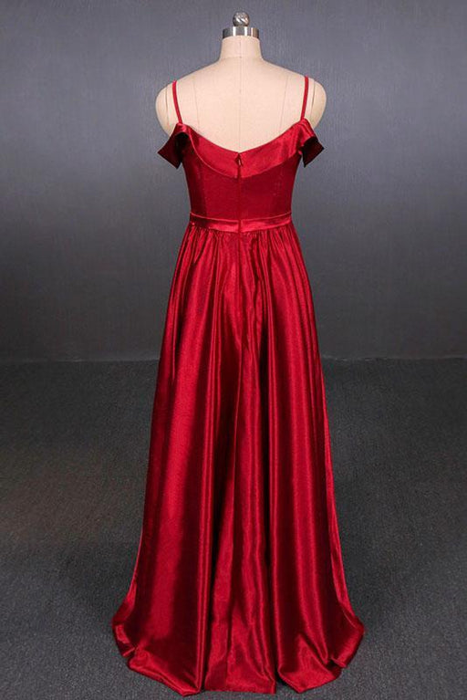 Red Spaghetti Straps A Line Simple Prom Cheap Long Evening Dress - Prom Dresses