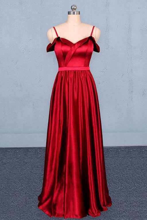 Red Spaghetti Straps A Line Simple Prom Cheap Long Evening Dress - Prom Dresses
