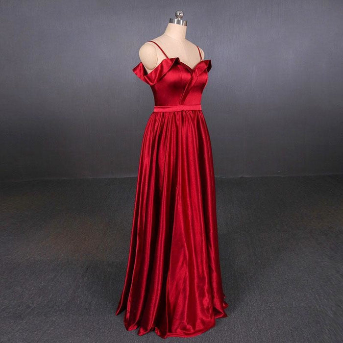 Red Spaghetti Straps A Line Simple Prom Cheap Long Evening Dress - Prom Dresses