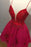 Red Spaghetti Straps V Neck Tulle Beaded Short Prom Homecoming Dresses - Prom Dresses