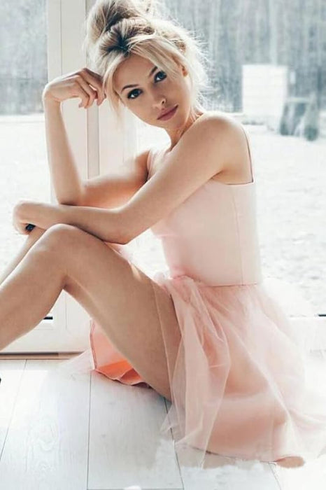 Red Straps Tulle Sweet 16 Dresses A Line Cute Sleeveless Mini Homecoming Dress - Prom Dresses