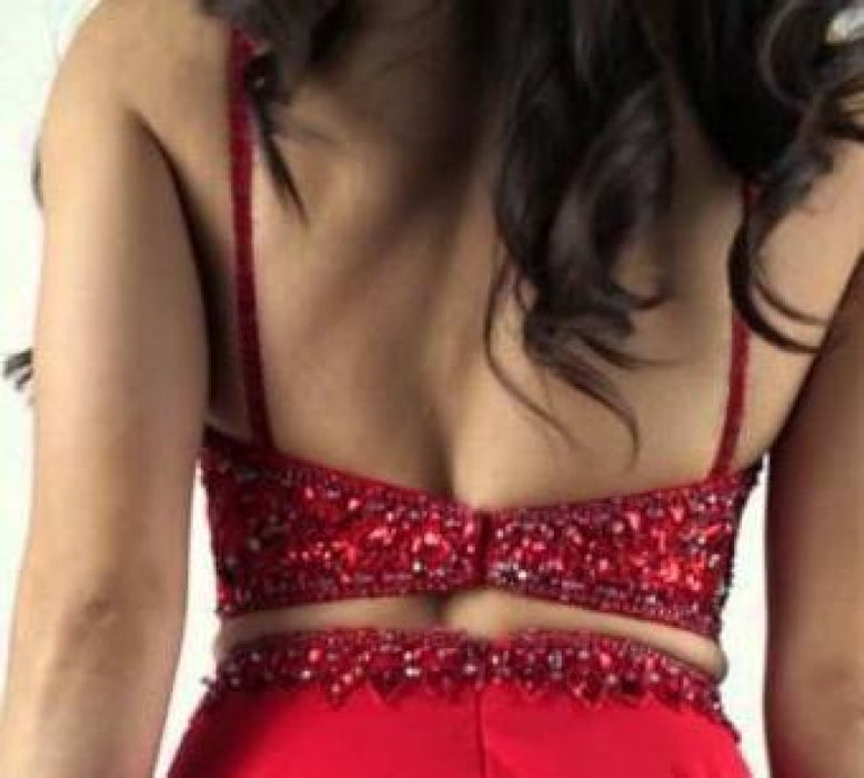 Red Two Piece Prom Dresses with Beading Charming Long Homecoming Dress - Prom Dresses