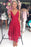Red V Neck Asymmetrical Prom A Line Cheap Lace Party Bridesmaid Dress - Prom Dresses