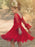 Red Flower Girl Dresses V-Neck Long Sleeves Lace Polyester Formal Kids Pageant Dresses