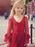Red Flower Girl Dresses V-Neck Long Sleeves Lace Polyester Formal Kids Pageant Dresses