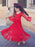 Red Flower Girl Dresses V-Neck Polyester Long Sleeves Ankle-Length A-Line Lace Formal Kids Pageant Dresses