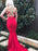 Red V Neck Mermaid Backless Long Prom Dresses with Sweep Train, Red Mermaid Backless Formal Dresses, Evening Dresses