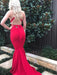 Red V Neck Mermaid Backless Long Prom Dresses with Sweep Train, Red Mermaid Backless Formal Dresses, Evening Dresses