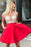 Red V Neck Sleeveless Homecoming Dress Beading Backless Satin Short Prom Dresses - Prom Dresses