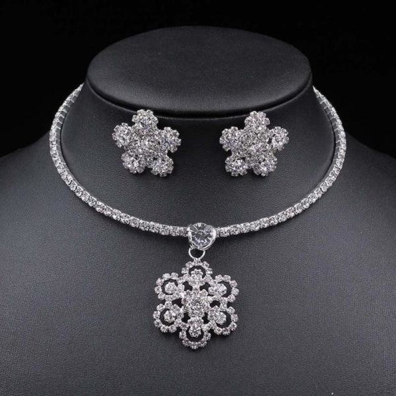 Rhinestones Flower Styles Necklace Earrings Jewelry Sets | Bridelily - jewelry sets