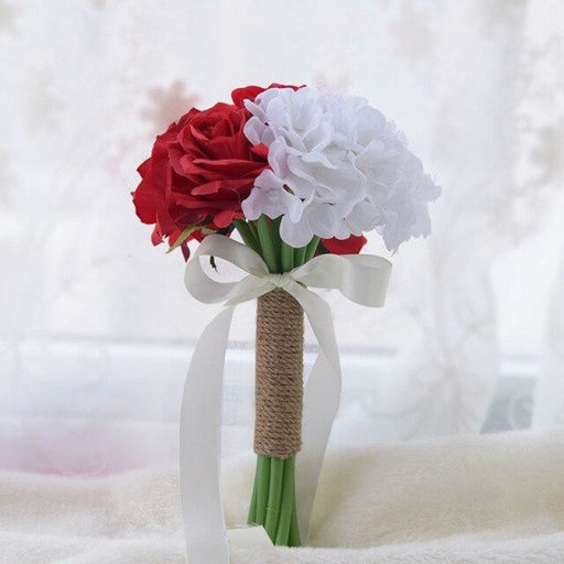 Romantic Artificial Rose with Ribbon Wedding Bouquet | Bridelily - red white rose - wedding flowers