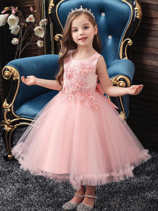 Flower Girl Dresses Jewel Neck Sleeveless Bows Kids Social Party Dresses