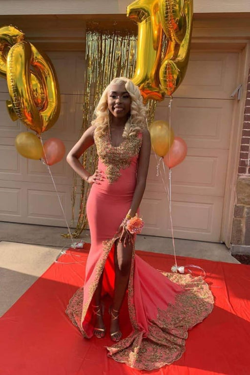 Romantic Sleeveless Side Slit Long Evening Long Prom Dresses with Train - Prom Dresses