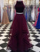Round Neck 2 Pieces Tulle Purple Long Prom Dresses, 2 Pieces Purple Formal Dresses, Evening Dresses