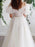 Round Neck Flared Sleeves 3D Flower White Long Prom Dresses, Long Floral White Formal Evening Dresses