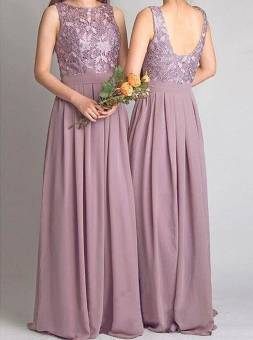 Round Neck Floor Length Purple Chiffon Bridesmaid Dress - Bridesmaid Dresses