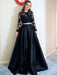Round Neck Long Sleeves Two Pieces Black Lace Long Prom Dresses, 2 Pieces Black Lace Formal Graduation Evening Dresses