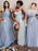 Round Neck Pleated Long Blue Tulle Bridesmaid Dress - Bridesmaid Dresses