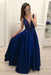 Royal Blue A Line Satin Prom Sparkly Beading Sleeveless Party Dresses - Prom Dresses