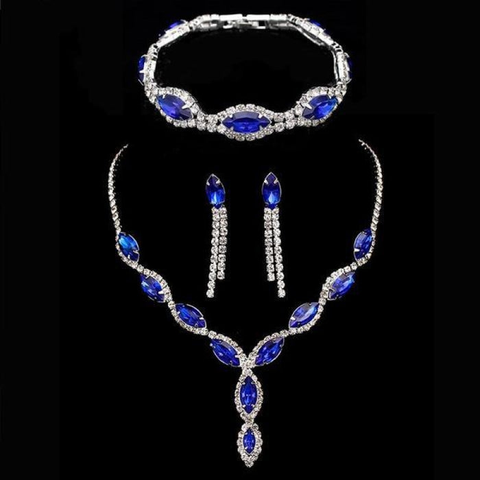 Royal Blue Crystal Long Tassels Jewelry Sets | Bridelily - jewelry sets