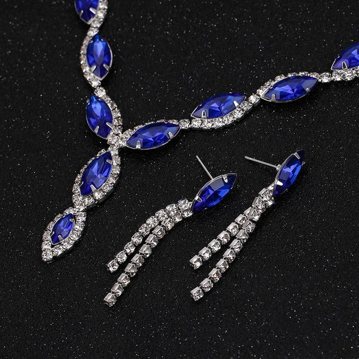Royal Blue Crystal Long Tassels Jewelry Sets | Bridelily - jewelry sets
