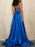 Royal Blue Evening Dress A Line V Neck With Train Sleeveless Backless Split Front Satin Fabric Social Party Dresses(APP ExclusivePrice  $153.99)