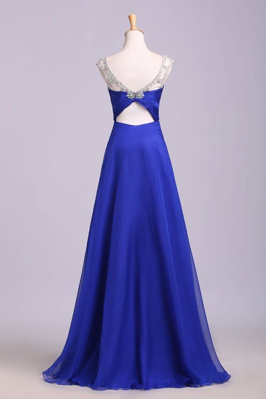 Royal Blue Floor Length Simple Long Prom Dresses Cheap
