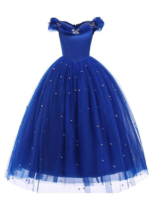Little Girls Royal Blue Flower Girl Dress Princess Beaded Kids Pageant Party Dress