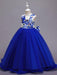 Flower Girl Dresses Blue Jewel Neck Sleeveless Lace Polyester Cotton Tulle Embroidered Kids Party Dresses