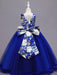 Flower Girl Dresses Blue Jewel Neck Sleeveless Lace Polyester Cotton Tulle Embroidered Kids Party Dresses